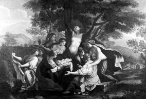The birth of Adonis and the transformation of Myrrha. Oil painting by Luigi Garzi.